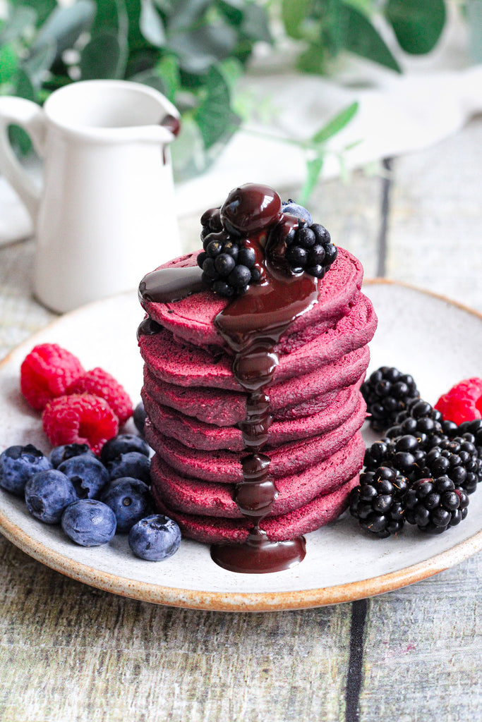 Beetroot, Ginger & Haskapa Berry Pancakes