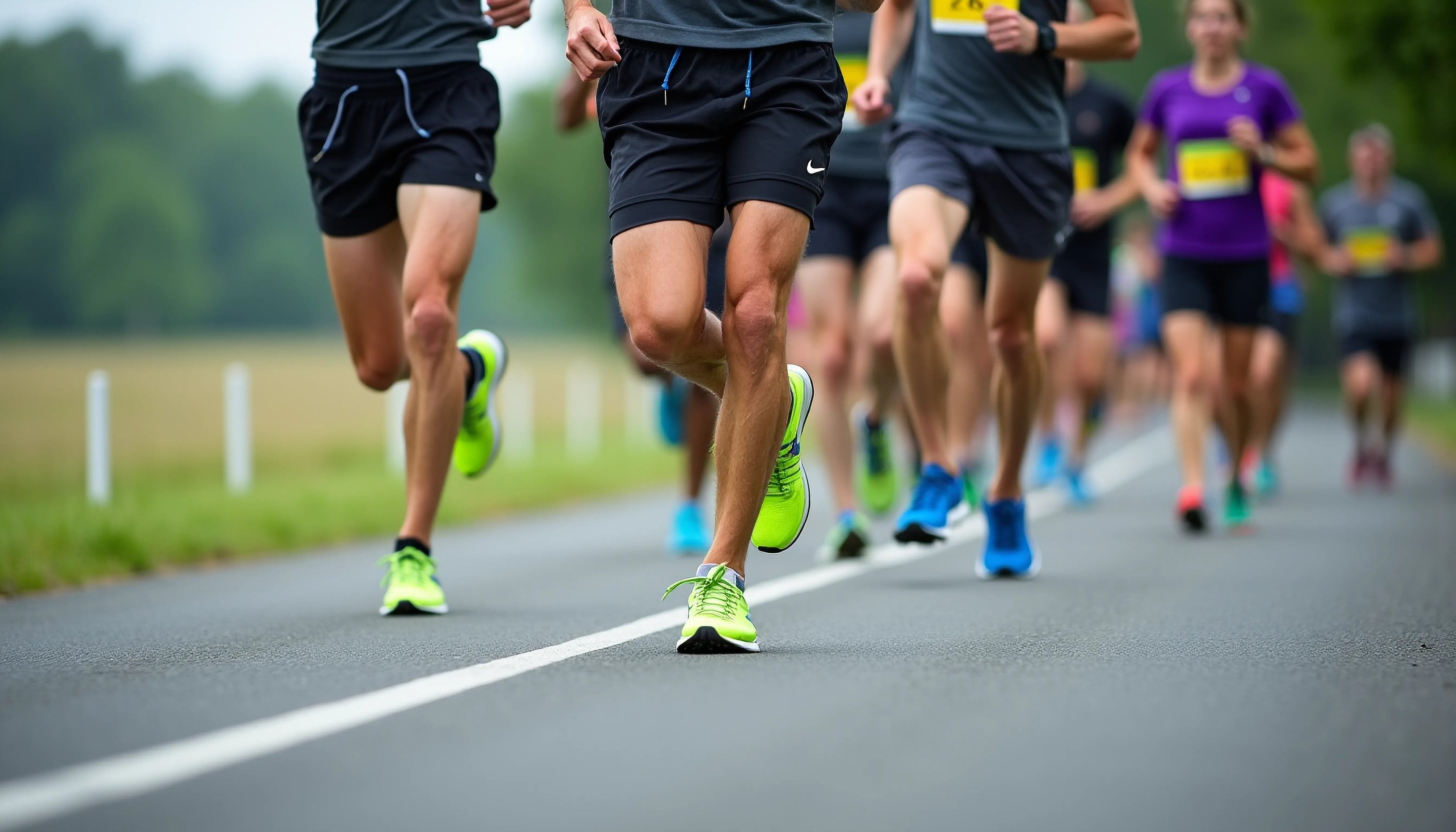 Runners on a road with a blurred background